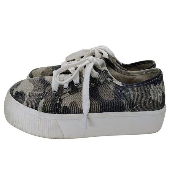 American Eagle Camouflage Platform Sneakers | Size 6 | Camo Canvas Lace-Up - Picture 3 of 6